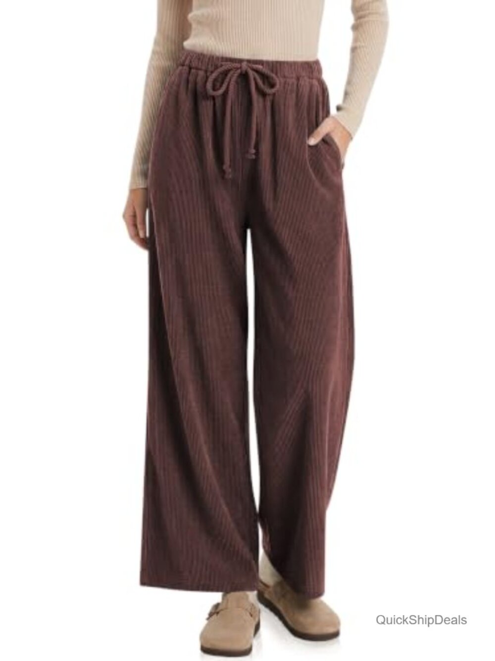 Wide Leg Corduroy Pants High Waisted Drawstring Trousers